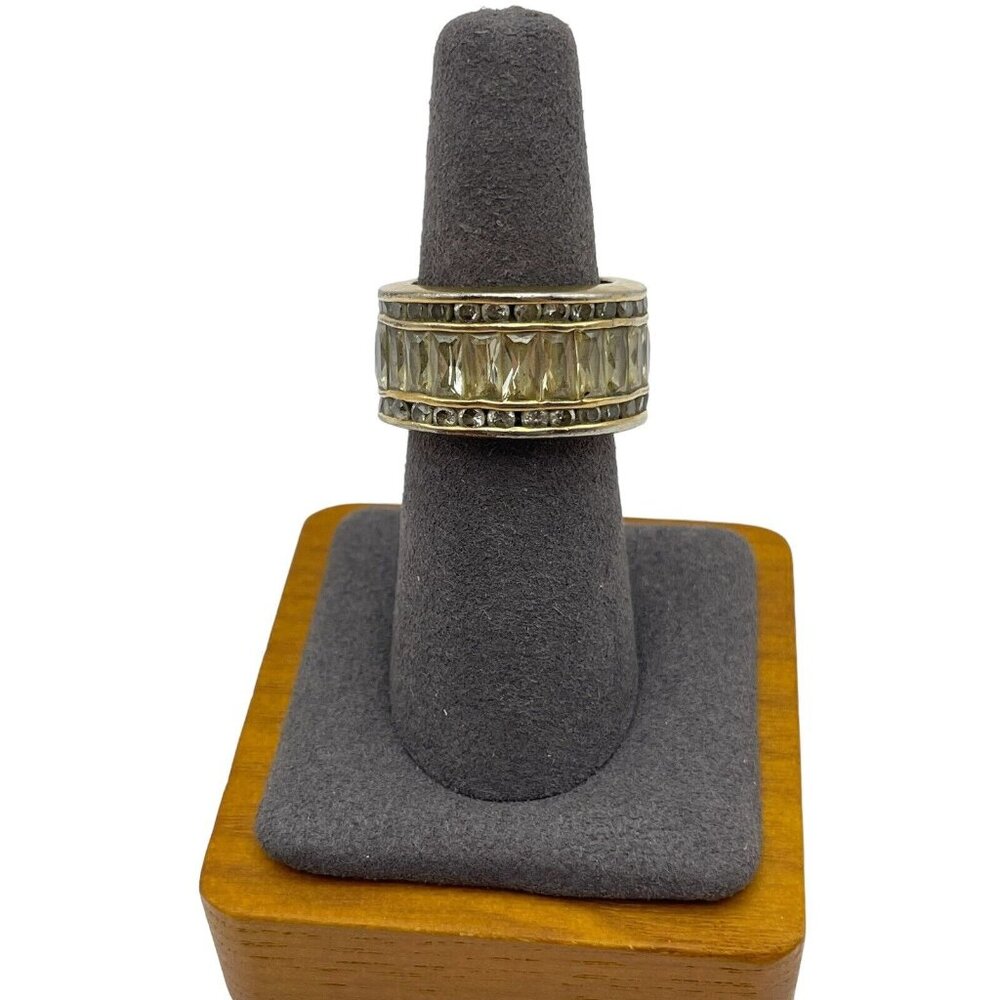 Clear Rhinestone Baguette Gold Tone Band Ring‎ Size 6.5 Chunky Vintage Statement